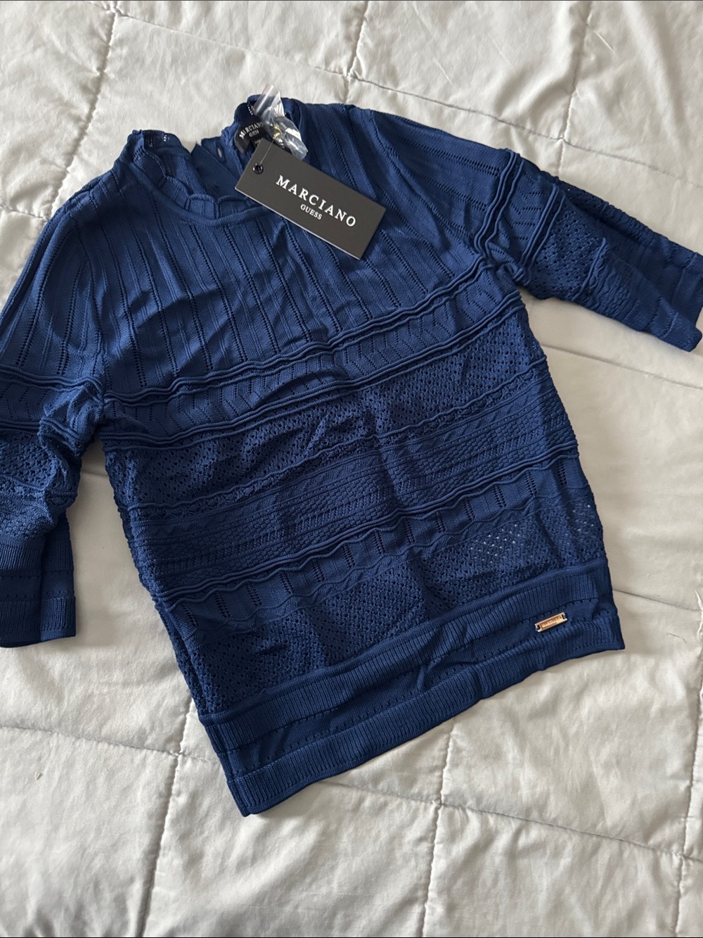Marciano Navy Textured Knit Top